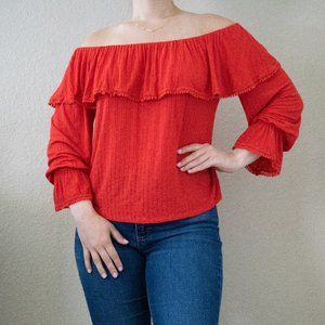 Wrangler Retro Red Off-the-Shoulder Top
